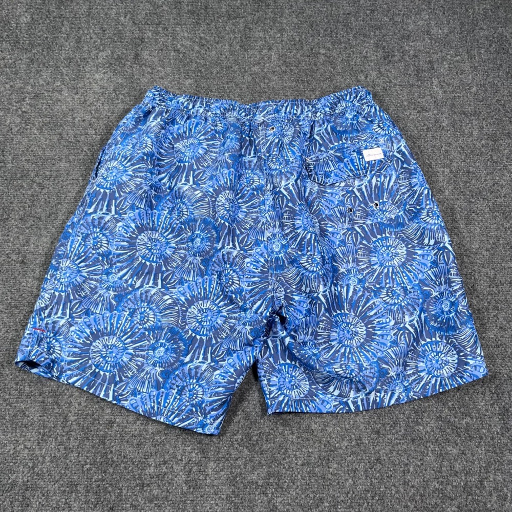 Peter Millar Swim Trunks Mens Large Blue Shell Print Mesh Lined Board Shorts AOP - Picture 2 of 8